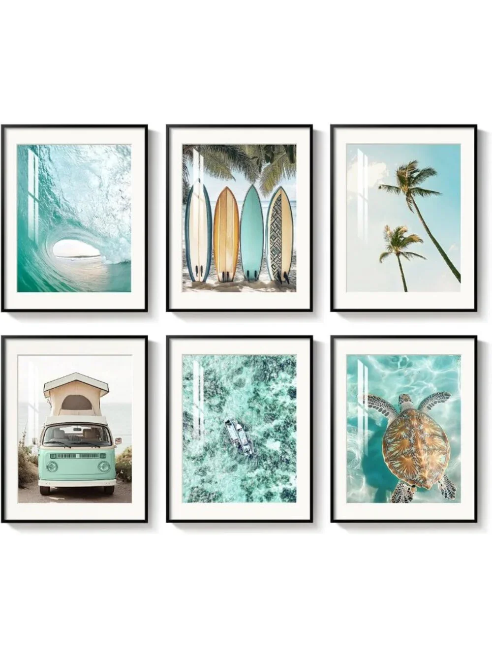 Coastal Turquoise Beach Wall Art - Framed Ocean Decor for Living Room, 11x14